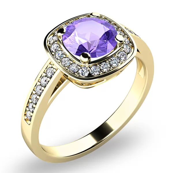 Dámsky prsteň žlté zlato 585/1000 prírodný diamant 0,75 ct G/SI ametyst a diamanty 10766-ZL-AME