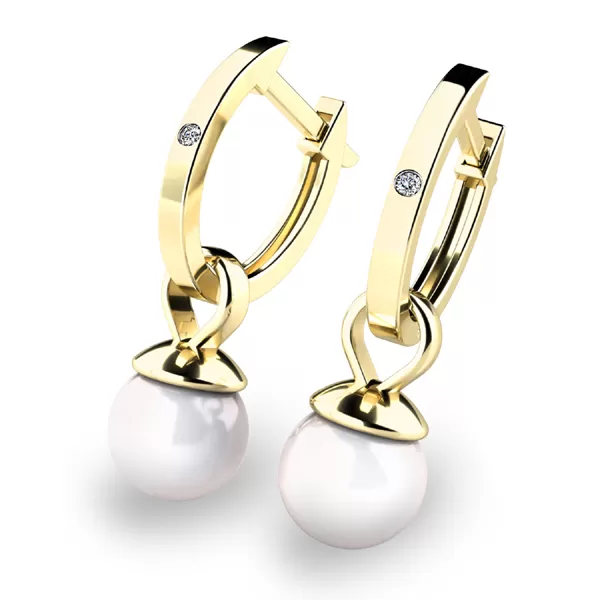 Dámske náušnice žlté zlato 585/1000 prírodný diamant 0,009 ct oválny s perlou 10861-ZL-DIA-FW