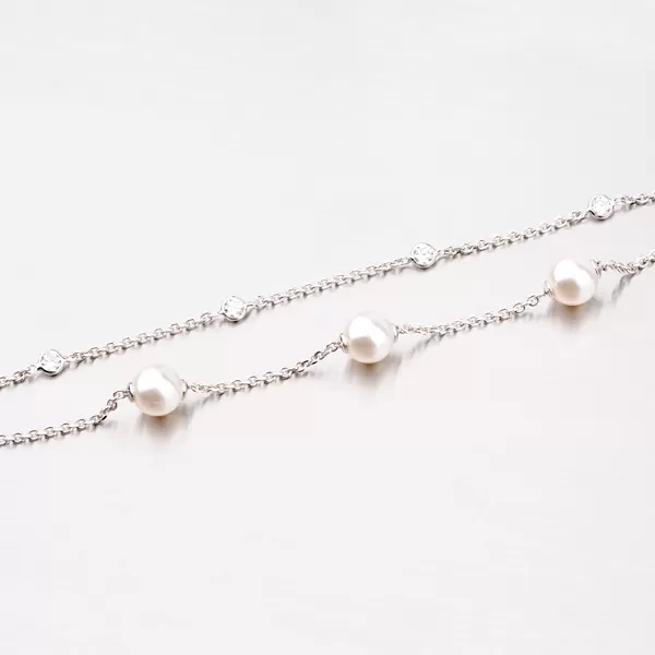 Náramok zo striebra s perlami a zirkónmi B1400826-0398-SLX