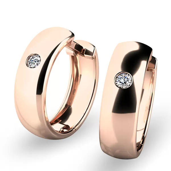 Dámske náušnice ružové zlato 585/1000 prírodný diamant 0,044 ct G/SI kruhy 10916-CV-DIA