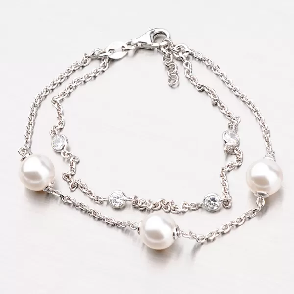 Náramok zo striebra s perlami a zirkónmi B1400826-0398-SLX