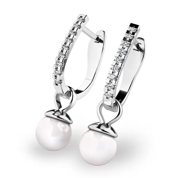 Dámske náušnice biele zlato 585/1000 prírodný diamant 0,240 ct diamanty a perly 10862-B-DIA-FW