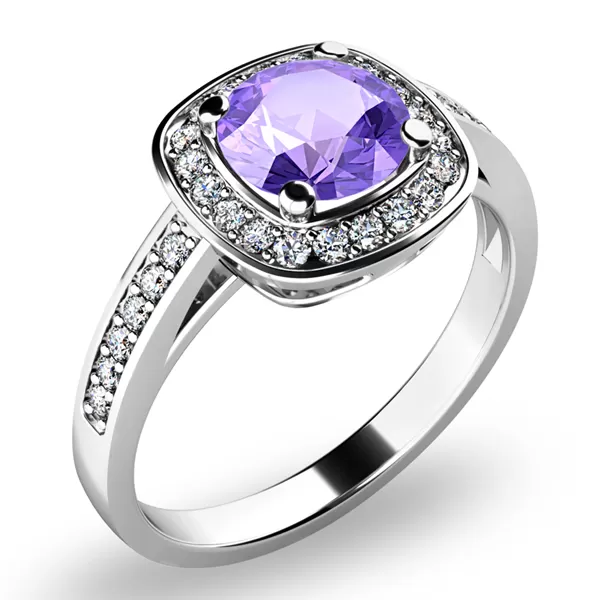 Dámsky prsteň biele zlato 585/1000 prírodný diamant 0,75 ct G/SI ametyst a diamanty 10766-B-AME