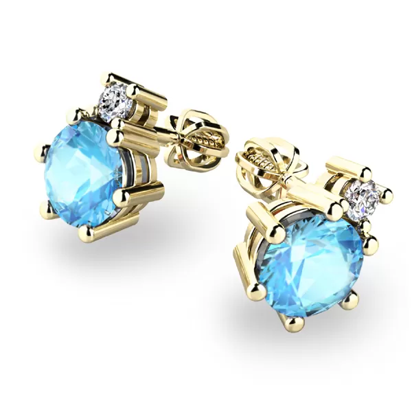 Zlaté náušnice s Topazom a diamantmi 10858-Zl-TPZ