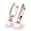 Dámske náušnice ružové zlato 585/1000 prírodný diamant 0,240 ct diamanty a perly 10862-CV-DIA-FW