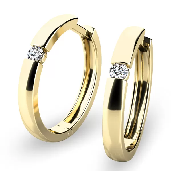 Dámske náušnice žlté zlato 585/1000 prírodný diamant 0,086 ct G/SI kruhy 10915-ZL-DIA