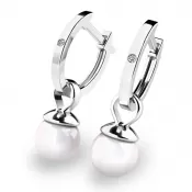 Dámske náušnice biele zlato 585/1000 prírodný diamant 0,009 ct oválny s perlou 10861-B-DIA-FW