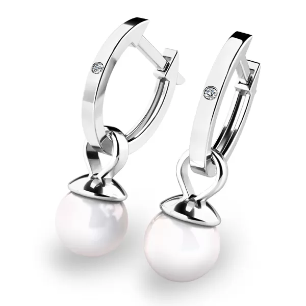 Dámske náušnice biele zlato 585/1000 prírodný diamant 0,009 ct oválny s perlou 10861-B-DIA-FW