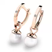 Dámske náušnice ružové zlato 585/1000 prírodný diamant 0,009 ct oválny s perlou 10861-CV-DIA-FW