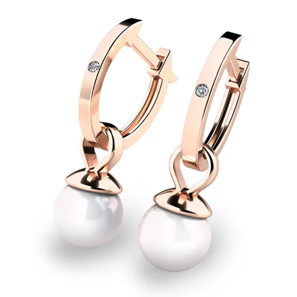 Dámske náušnice ružové zlato 585/1000 prírodný diamant 0,009 ct oválny s perlou 10861-CV-DIA-FW