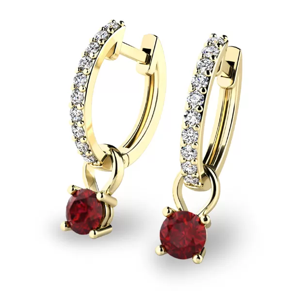 Dámske náušnice žlté zlato 585/1000 prírodný diamant 0,66 ct G/SI briliant s granátmi 10863-ZL-DIA-GRA