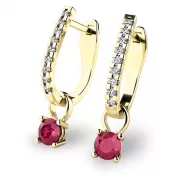 Zlaté náušnice so zirkónmi a rubíny 10862-ZL-ZIR-CV