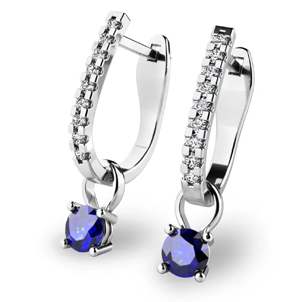 Dámske náušnice biele zlato 585/1000 prírodný diamant 0,50 ct G/SI so zafírmi 10862-B-DIA-SAF
