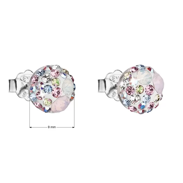 Strieborné náušnice pecka s kryštálmi Swarovski ružové okrúhle 31136.3