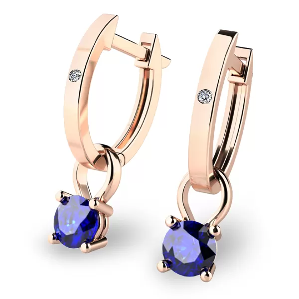 Dámske náušnice ružové zlato 585/1000 prírodný diamant 0,50 ct G/SI oválky so zafírmi 10861-CV-DIA-SAF