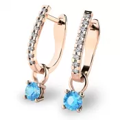Zlaté náušnice so zirkónmi a akvamarínmi 10862-CV-ZIR-SM