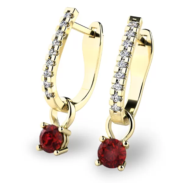 Dámske náušnice žlté zlato 585/1000 prírodný diamant 0,66 ct G/SI s granátmi 10862-ZL-DIA-GRA