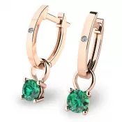Dámske náušnice ružové zlato 585/1000 prírodný diamant 0,300 ct G/SI oválky s a smaragdy 10861-CV-DIA-SMA