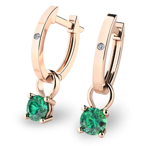 Dámske náušnice ružové zlato 585/1000 prírodný diamant 0,300 ct G/SI oválky s a smaragdy 10861-CV-DIA-SMA
