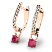 Dámske náušnice ružové zlato 585/1000 prírodný diamant 0,300 ct G/SI s rubínmi 10862-CV-DIA-RUB