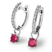 Dámske náušnice biele zlato 585/1000 prírodný diamant 0,30 ct G/SI diamantové kruhy s rubínmi 10863-B-DIA-RUB