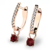 Dámske náušnice ružové zlato 585/1000 prírodný diamant 0,66 ct G/SI s granátmi 10862-CV-DIA-GRA