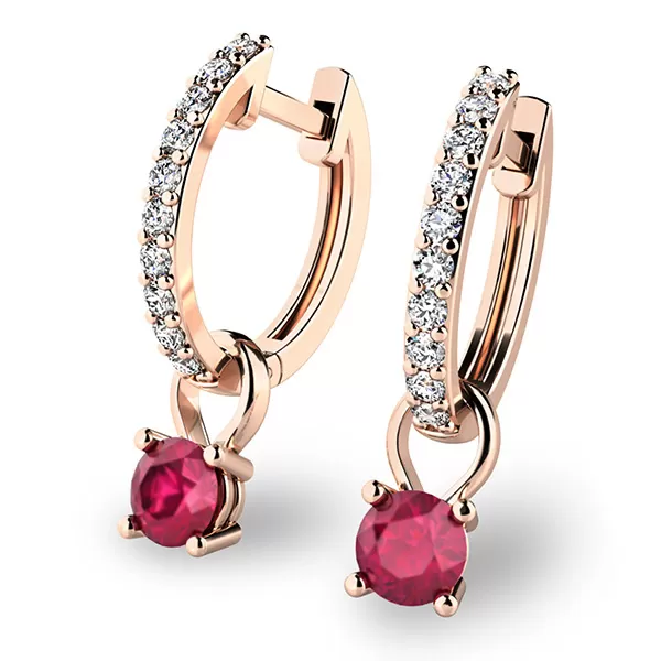 Dámske náušnice ružové zlato 585/1000 prírodný diamant 0,30 ct G/SI diamanty s rubínmi 10863-CV-DIA-RUB