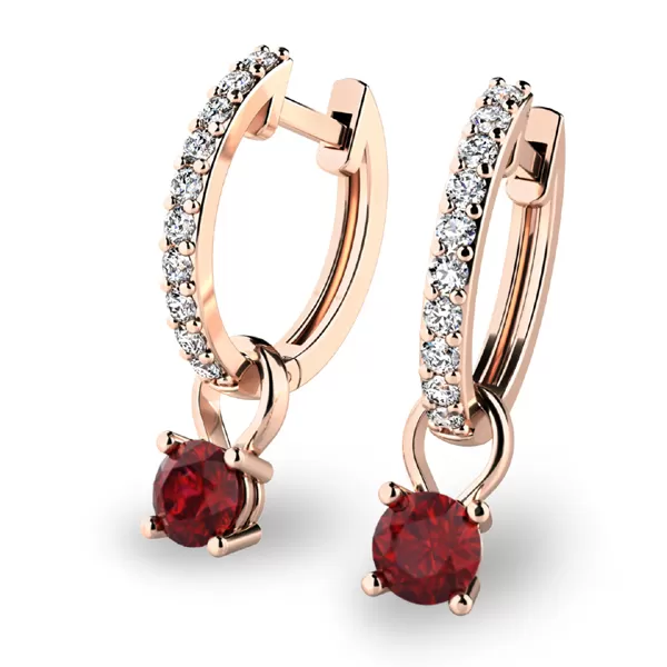 Dámske náušnice ružové zlato 585/1000 prírodný diamant 0,66 ct G/SI briliant s granátmi 10863-CV-DIA-GRA