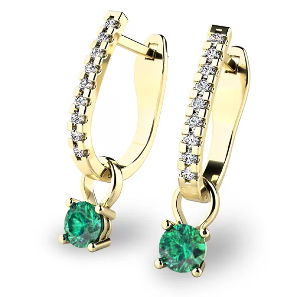 Dámske náušnice žlté zlato 585/1000 prírodný diamant 0,300 ct G/SI so smaragdami 10862-ZL-DIA-SMA