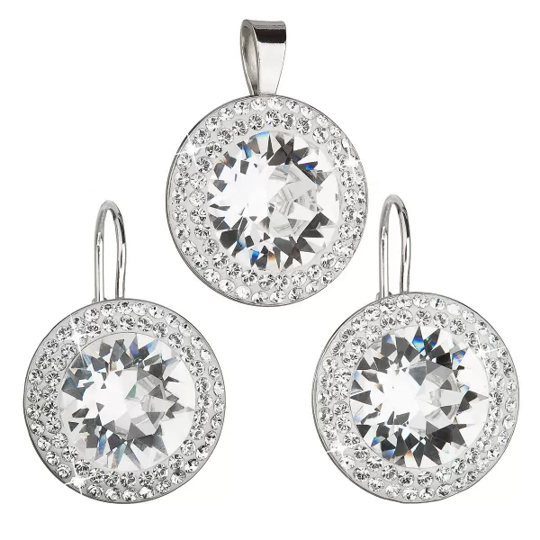 Súprava šperkov s kryštálmi Swarovski náušnice a prívesok biele okrúhle 39108.1