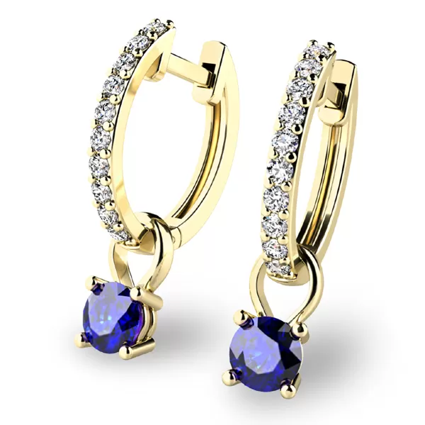 Dámske náušnice žlté zlato 585/1000 prírodný diamant 0,50 ct G/SI briliant so zafírmi 10863-ZL-DIA-SAF