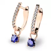Dámske náušnice ružové zlato 585/1000 prírodný diamant 0,50 ct G/SI so zafírmi 10862-CV-DIA-SAF