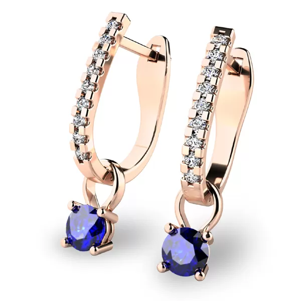 Dámske náušnice ružové zlato 585/1000 prírodný diamant 0,50 ct G/SI so zafírmi 10862-CV-DIA-SAF