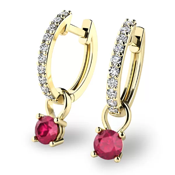Dámske náušnice žlté zlato 585/1000 prírodný diamant 0,30 ct G/SI diamanty s rubínmi 10863-ZL-DIA-RUB