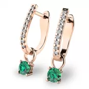 Dámske náušnice ružové zlato 585/1000 prírodný diamant 0,300 ct G/SI so smaragdami 10862-CV-DIA-SMA
