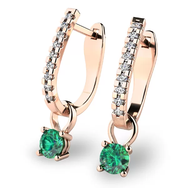 Dámske náušnice ružové zlato 585/1000 prírodný diamant 0,300 ct G/SI so smaragdami 10862-CV-DIA-SMA
