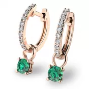 Dámske náušnice ružové zlato 585/1000 prírodný diamant 0,300 ct G/SI briliant so smaragdom 10863-CV-DIA-SMA