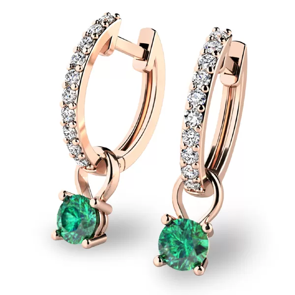 Dámske náušnice ružové zlato 585/1000 prírodný diamant 0,300 ct G/SI briliant so smaragdom 10863-CV-DIA-SMA