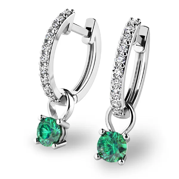 Dámske náušnice biele zlato 585/1000 prírodný diamant 0,300 ct G/SI briliant so smaragdom 10863-B-DIA-SMA
