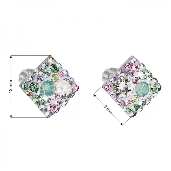 Strieborné náušnice pecka s kryštálmi Swarovski mix farieb kosoštvorec 31169.3 sakura