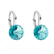 Strieborné náušnice visiace s kryštálmi Swarovski modré okrúhle 31229.3 light turquoise