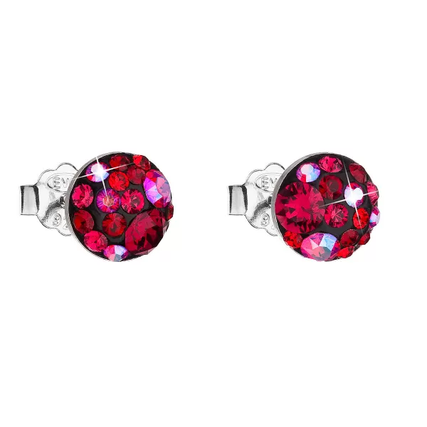 Strieborné náušnice pecka s kryštálmi Swarovski červené okrúhle 31136.3 cherry