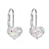 Strieborné náušnice visiace s kryštálmi Swarovski biele srdce 31125.9
