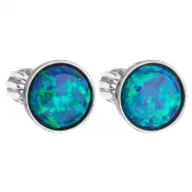 Strieborné náušnice kôstky so syntetickým opálom zelené okrúhle 11001.3