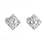 Strieborné náušnice pecka s kryštálmi Swarovski biely kosoštvorec 31169.1