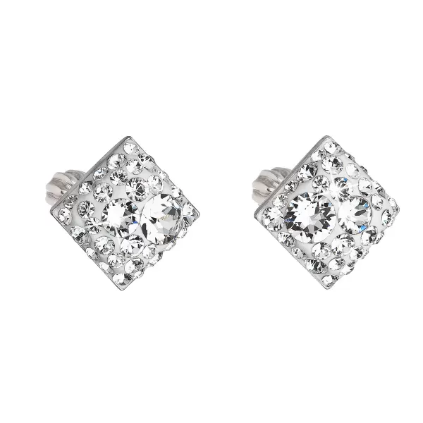 Strieborné náušnice pecka s kryštálmi Swarovski biely kosoštvorec 31169.1