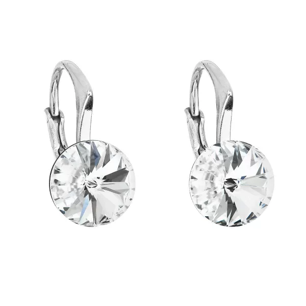 Strieborné náušnice visiace s kryštálmi Swarovski biele okrúhle 31229.1