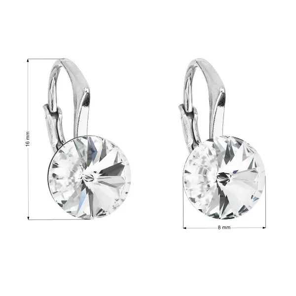 Strieborné náušnice visiace s kryštálmi Swarovski biele okrúhle 31229.1
