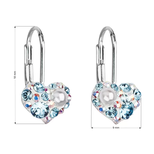 Strieborné náušnice visiace s kryštálmi Swarovski modré srdce 31125.9