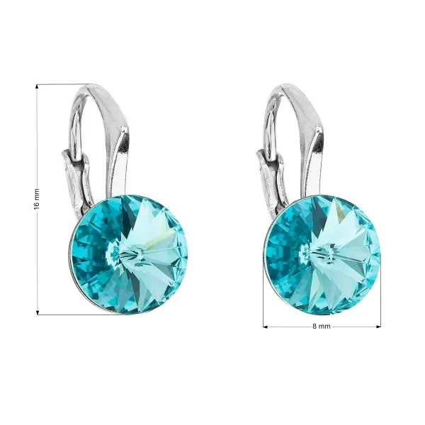 Strieborné náušnice visiace s kryštálmi Swarovski modré okrúhle 31229.3 light turquoise